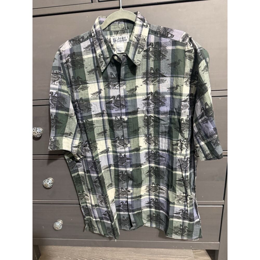 Vintage Jacques Carpentier Mens Pocket Plaid 100% Cotton Ducks Road-trip Large